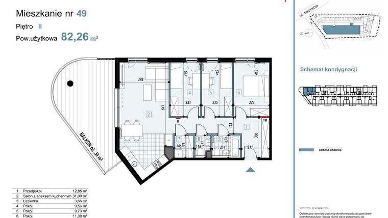 Rzut - Mieszkanie na sprzedaż 4 pokoje o powierzchni 82,26 m² - numer 49 w Medyków 32