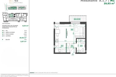 Rzut - Mieszkanie na sprzedaż 1 pokój o powierzchni 30,47 m² - numer A.1.7 w Apartamenty Pszczyńska