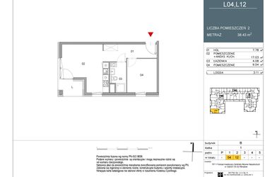 Rzut - Mieszkanie na sprzedaż 2 pokoje o powierzchni 38,43 m² - numer 4 w Morwowa 3 - Apartamenty Inwestycyjne