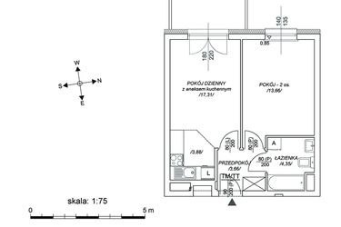 Rzut - Mieszkanie na sprzedaż 2 pokoje o powierzchni 38,98 m² - numer M83 w Osiedle Mała Dziesiąta etap II