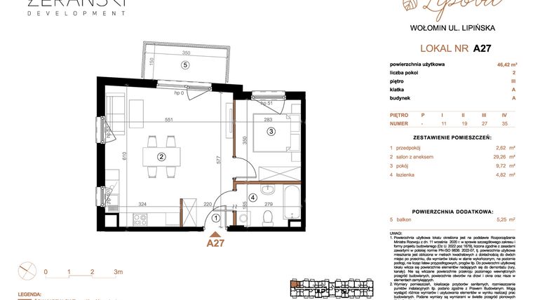 Rzut - Mieszkanie na sprzedaż 2 pokoje o powierzchni 46,42 m² - numer A27 w LIPOVA