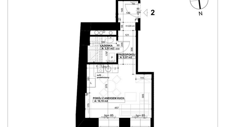 Rzut - Mieszkanie na sprzedaż 1 pokój o powierzchni 25,27 m² - numer 2 w Święty Marcin 65