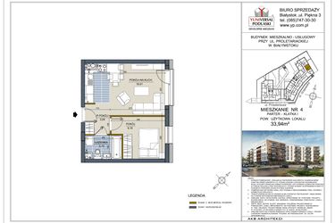 Rzut - Mieszkanie na sprzedaż 2 pokoje o powierzchni 33,94 m² - numer 4 w Perła Śródmieścia