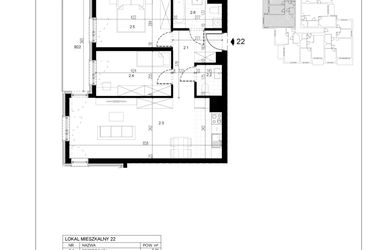 Rzut - Mieszkanie na sprzedaż 3 pokoje o powierzchni 65,29 m² - numer M22 w Trybuny Ludów 3