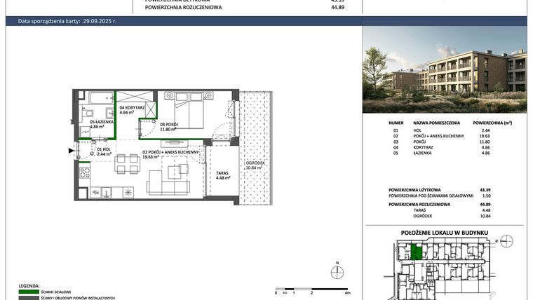 Rzut - Mieszkanie na sprzedaż 2 pokoje o powierzchni 43,39 m² - numer B-02 w Hillence etap 2