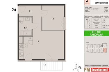 Rzut - Mieszkanie na sprzedaż 2 pokoje o powierzchni 43,04 m² - numer 2C w Ecco Panorama etap II budynki C, D