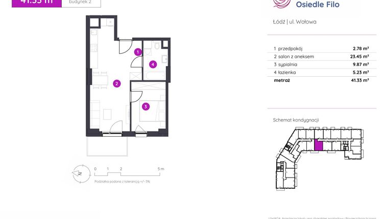 Rzut - Mieszkanie na sprzedaż 2 pokoje o powierzchni 41,33 m² - numer 2.C.4.03 w Murapol Osiedle Filo etap II
