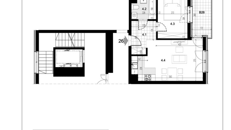 Rzut - Mieszkanie na sprzedaż 2 pokoje o powierzchni 41,13 m² - numer C1.26 w Centralna 51C