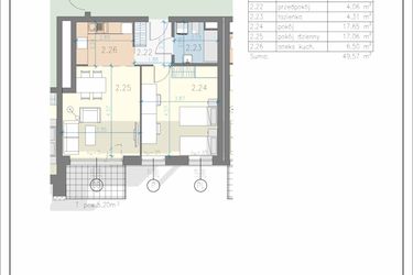 Rzut - Mieszkanie na sprzedaż 2 pokoje o powierzchni 49,57 m² - numer 12 w Residence Przewóz 41