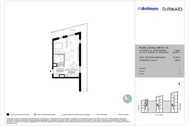 Rzut - Mieszkanie na sprzedaż 1 pokój o powierzchni 47,54 m² - numer A1 13 w Mikato