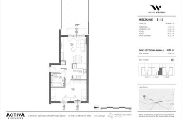 Rzut - Mieszkanie na sprzedaż 2 pokoje o powierzchni 52,83 m² - numer B1.12 w Tarasy Wierzycy