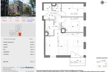 Rzut - Mieszkanie na sprzedaż 3 pokoje o powierzchni 63,03 m² - numer I-C73 w Industria etap I-D oraz I-C