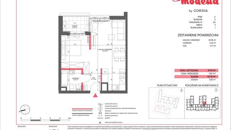 Rzut - Mieszkanie na sprzedaż 1 pokój o powierzchni 41,75 m² - numer A.122 w Modena II