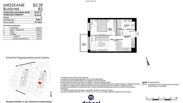 Rzut - Mieszkanie na sprzedaż 2 pokoje o powierzchni 37,23 m² - numer B2.39 w Osiedle Chabrowe