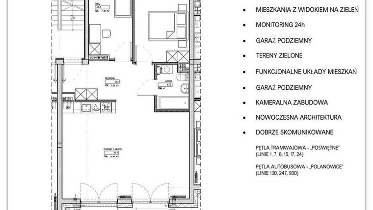 Rzut - Mieszkanie na sprzedaż 3 pokoje o powierzchni 75,38 m² - numer 234/5 w Kamieńskiego 232
