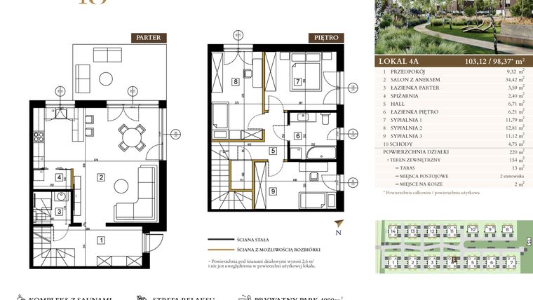 Rzut - Mieszkanie na sprzedaż 4 pokoje o powierzchni 98,37 m² - numer 4A w Lawinowa 18