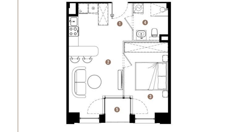 Rzut - Mieszkanie na sprzedaż 2 pokoje o powierzchni 36,71 m² - numer E.01.10 w Apartamenty Reytana bud. E