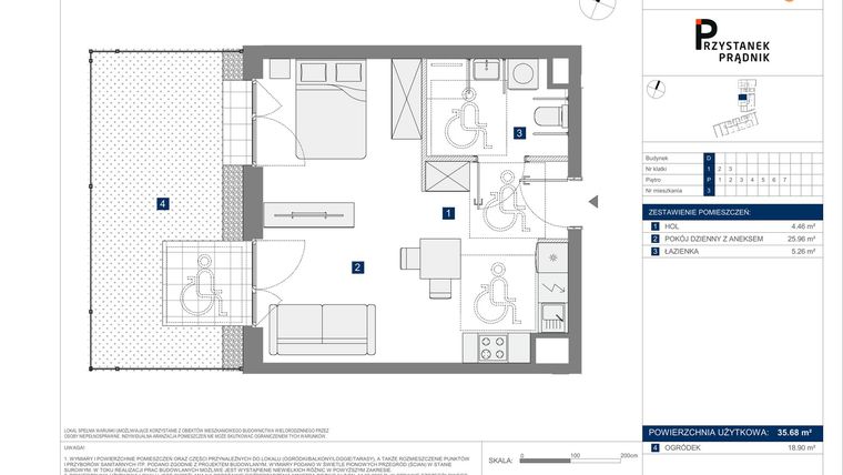 Rzut - Mieszkanie na sprzedaż 1 pokój o powierzchni 35,68 m² - numer 3 w Przystanek Prądnik