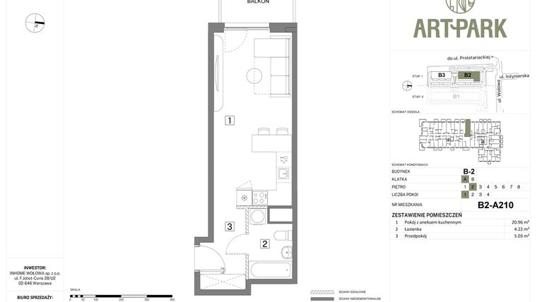 Rzut - Mieszkanie na sprzedaż 1 pokój o powierzchni 30,21 m² - numer B.2.A210 w Inhome Osiedle ArtPark etap I