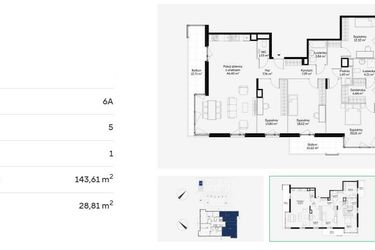 Rzut - Mieszkanie na sprzedaż 5 pokoi o powierzchni 143,61 m² - numer 6A0105 w Jaśminowy Mokotów etap VI