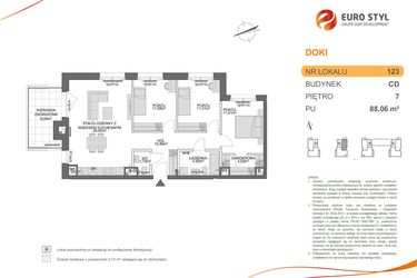 Rzut - Mieszkanie na sprzedaż 4 pokoje o powierzchni 88,06 m² - numer CD.123 w DOKI Living