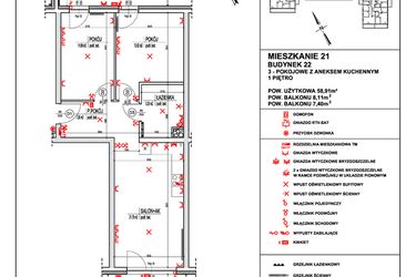 Rzut - Mieszkanie na sprzedaż 3 pokoje o powierzchni 58,91 m² - numer 21 w Osiedle 4 Pory Roku - Etap VIII
