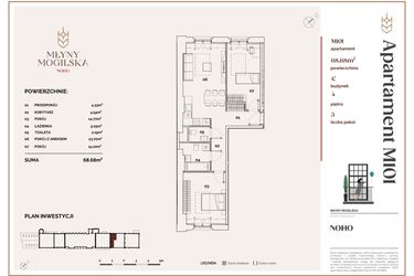 Rzut - Mieszkanie na sprzedaż 3 pokoje o powierzchni 68,68 m² - numer C.101 w Młyny Mogilska