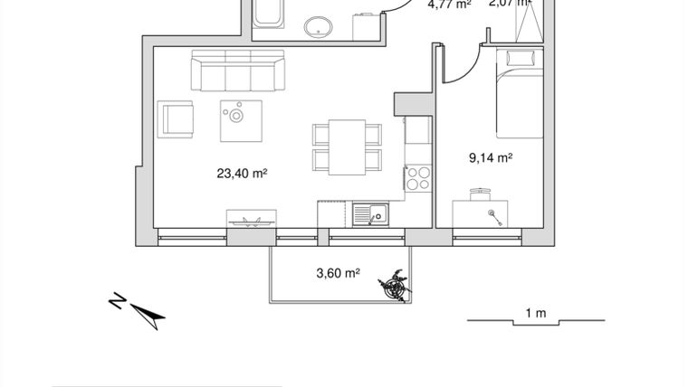 Rzut - Mieszkanie na sprzedaż 2 pokoje o powierzchni 45 m² - numer 6.17 w Vela Park bud. 6