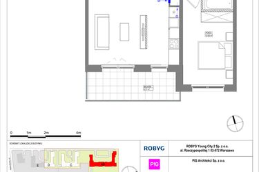 Rzut - Mieszkanie na sprzedaż 2 pokoje o powierzchni 52,13 m² - numer MLAAB/B/5/1 w Metro Life Apartamenty