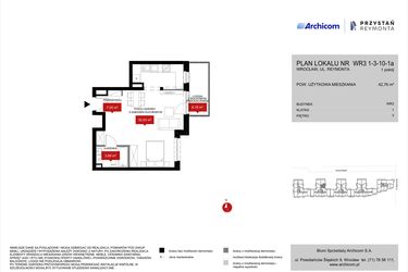 Rzut - Mieszkanie na sprzedaż 1 pokój o powierzchni 42,76 m² - numer WR3 1/3/10/1a w Przystań Reymonta etap II