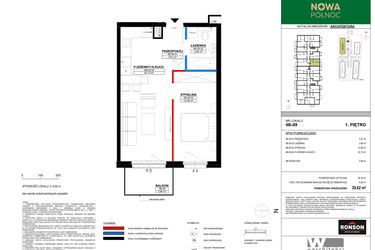 Rzut - Mieszkanie na sprzedaż 2 pokoje o powierzchni 39,22 m² - numer 4B_09 w Nowa Północ etap 2