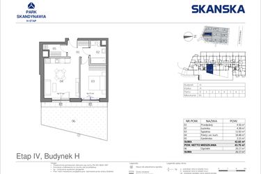 Rzut - Mieszkanie na sprzedaż 2 pokoje o powierzchni 42,96 m² - numer HA0005 w Park Skandynawia V
