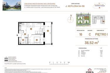 Rzut - Mieszkanie na sprzedaż 2 pokoje o powierzchni 36,52 m² - numer JAR-III-C-LM-M16 w Osiedle JAR Heweliusza etap III