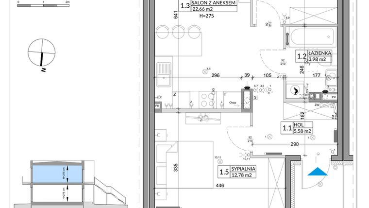 Rzut - Mieszkanie na sprzedaż 3 pokoje o powierzchni 56,89 m² - numer 65B w Osiedle Młodych etap X