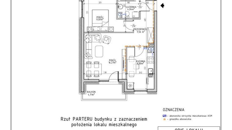 Rzut - Mieszkanie na sprzedaż 2 pokoje o powierzchni 48,54 m² - numer 2 w Osiedle Foresto