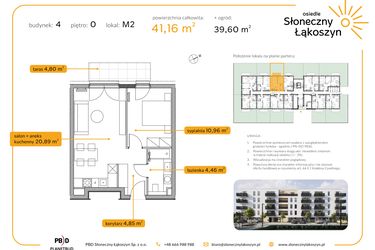 Rzut - Mieszkanie na sprzedaż 2 pokoje o powierzchni 41,16 m² - numer 4/M/0/2 w Osiedle Słoneczny Łąkoszyn bud. 4