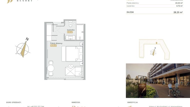Rzut - Mieszkanie na sprzedaż 1 pokój o powierzchni 28,25 m² - numer H.2.33 w Harmony Resort
