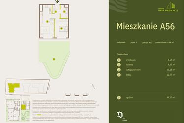 Rzut - Mieszkanie na sprzedaż 2 pokoje o powierzchni 45,46 m² - numer A56 w Osiedle Imbramowskie