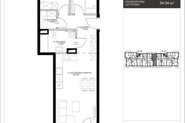 Rzut - Mieszkanie na sprzedaż 3 pokoje o powierzchni 54,04 m² - numer 34A.12 w Osiedle Konopnickiej etap II