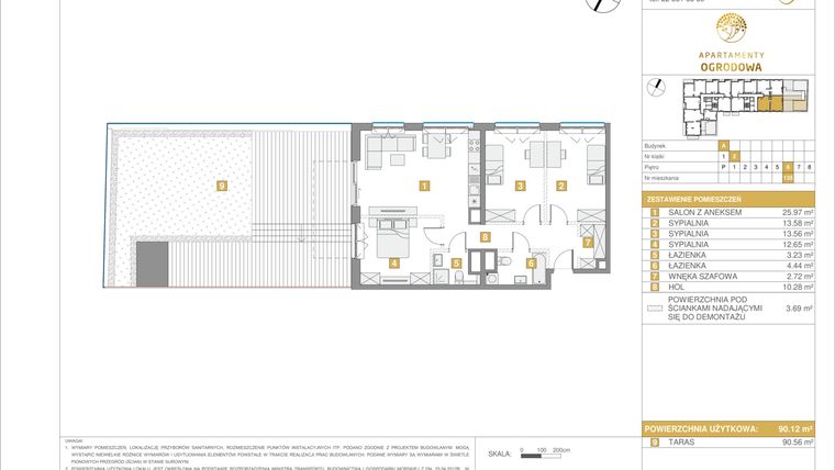 Rzut - Mieszkanie na sprzedaż 4 pokoje o powierzchni 90,12 m² - numer A.135 w Apartamenty Ogrodowa