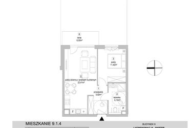 Rzut - Mieszkanie na sprzedaż 2 pokoje o powierzchni 45,85 m² - numer 9.1.4 w Osiedle Przyjemne IV