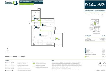 Rzut - Mieszkanie na sprzedaż 2 pokoje o powierzchni 41,67 m² - numer AA0407 w Vilda Arte