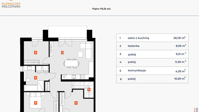 Rzut - Mieszkanie na sprzedaż 4 pokoje o powierzchni 79,33 m² - numer 5P/2 w Słoneczny Kiełczówek etap VI