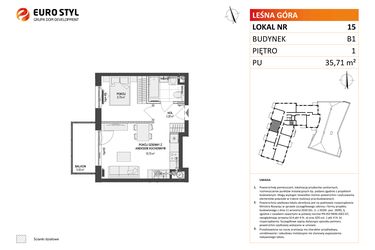 Rzut - Mieszkanie na sprzedaż 2 pokoje o powierzchni 35,71 m² - numer 15 w Leśna Góra