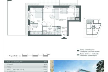 Rzut - Mieszkanie na sprzedaż 2 pokoje o powierzchni 41,48 m² - numer M-5 w Unikat Apartamenty D