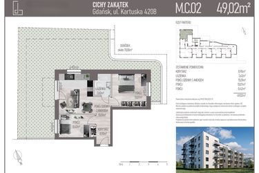 Rzut - Mieszkanie na sprzedaż 3 pokoje o powierzchni 49,02 m² - numer M.C.02 w Cichy Zakątek
