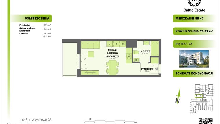 Rzut - Mieszkanie na sprzedaż 1 pokój o powierzchni 26,41 m² - numer 03.M.47 w Dom Architekta