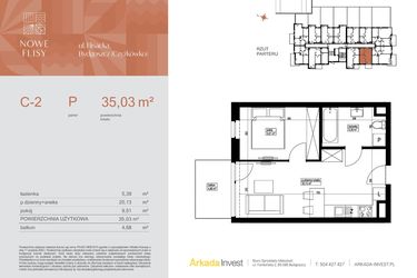 Rzut - Mieszkanie na sprzedaż 2 pokoje o powierzchni 35,03 m² - numer M2_NF.c w Nowe Flisy II