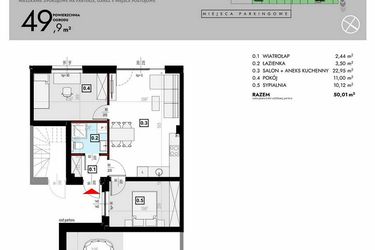 Rzut - Mieszkanie na sprzedaż 3 pokoje o powierzchni 66,92 m² - numer L5/1 w Osiedle Malarska etap VII