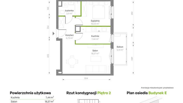 Rzut - Mieszkanie na sprzedaż 2 pokoje o powierzchni 45,72 m² - numer E/009 w Bemosphere